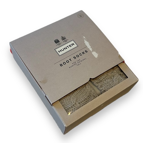 Hunter. NWT. Greige 6 Stitch Cable Tall Boot Socks. size L. - Picture 2 of 4